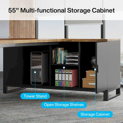 70.8 Executive Desk L-Shaped Office Computer Desk with 55 File Cabinet