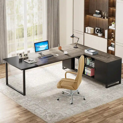70.8 Executive Desk L-Shaped Office Computer Desk with 55 File Cabinet