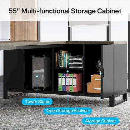 70.8 Executive Desk L-Shaped Office Computer Desk with 55 File Cabinet