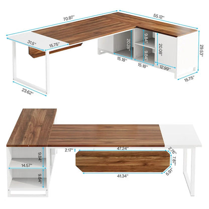 70.8 Executive Desk L-Shaped Office Computer Desk with 55 File Cabinet