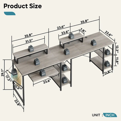 L Shaped Desk LED 95.2 Inch Computer Corner Desk with Keyboard Tray Monitor Stand