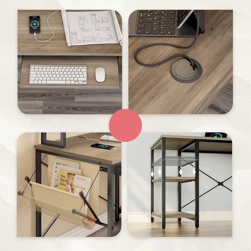 L Shaped Desk LED 95.2 Inch Computer Corner Desk with Keyboard Tray Monitor Stand