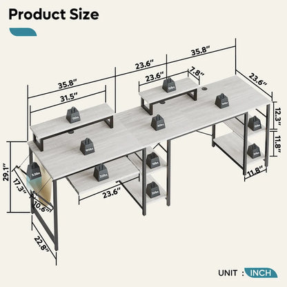 L Shaped Desk LED 95.2 Inch Computer Corner Desk with Keyboard Tray Monitor Stand