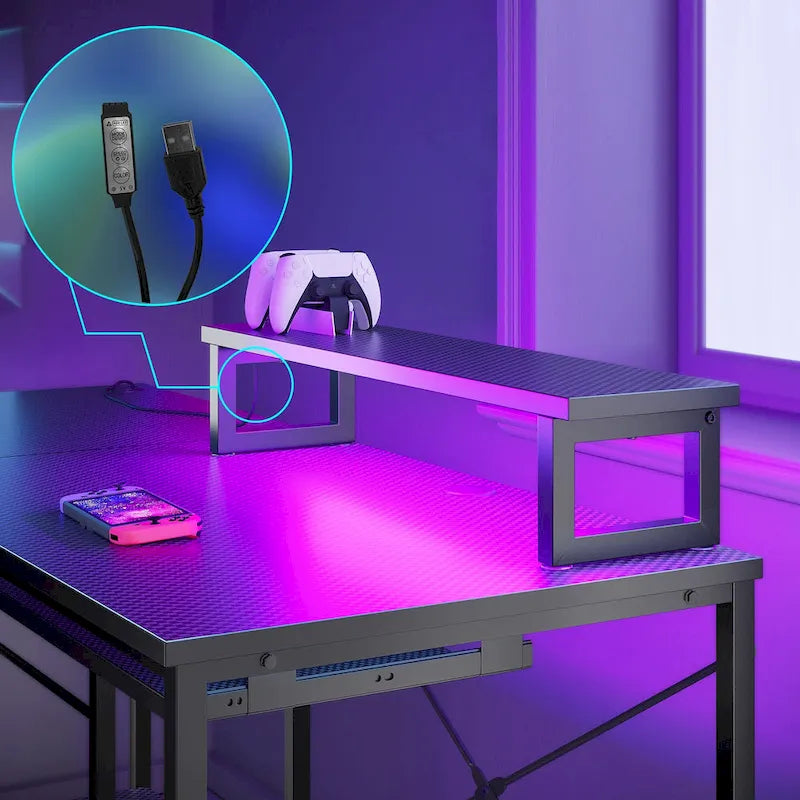 L Shaped Desk LED 95.2 Inch Computer Corner Desk with Keyboard Tray Monitor Stand