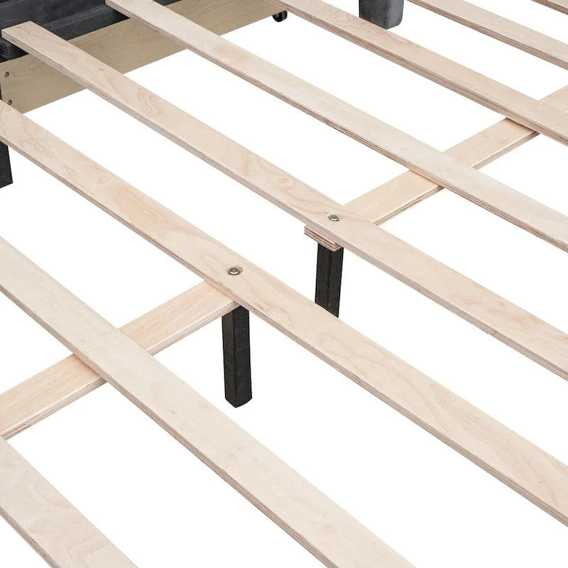 Upholstered Platform Bed with Stud Trim and 4 Drawers