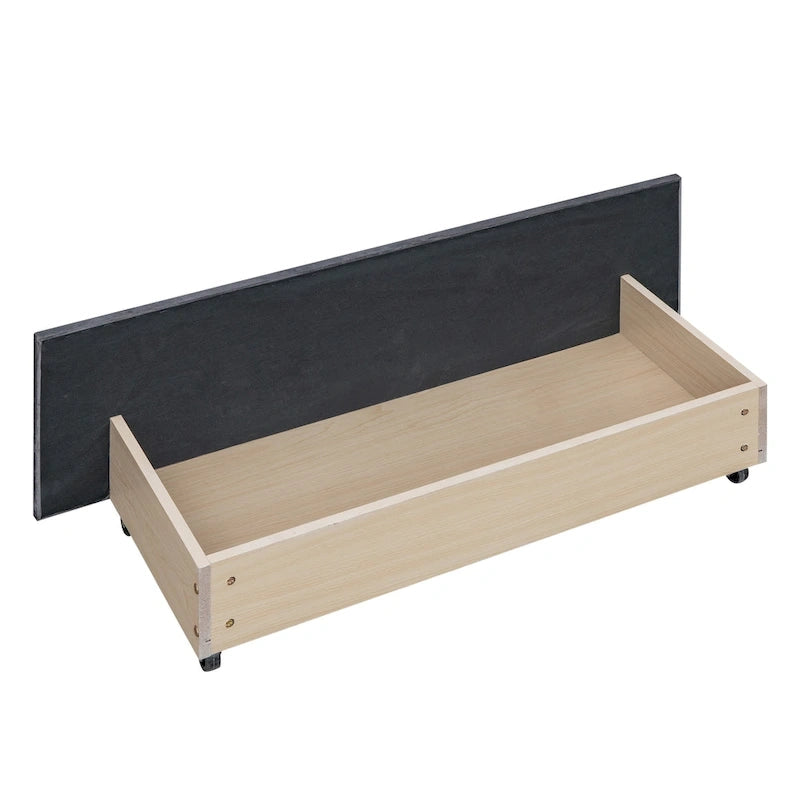 Upholstered Platform Bed with Stud Trim and 4 Drawers