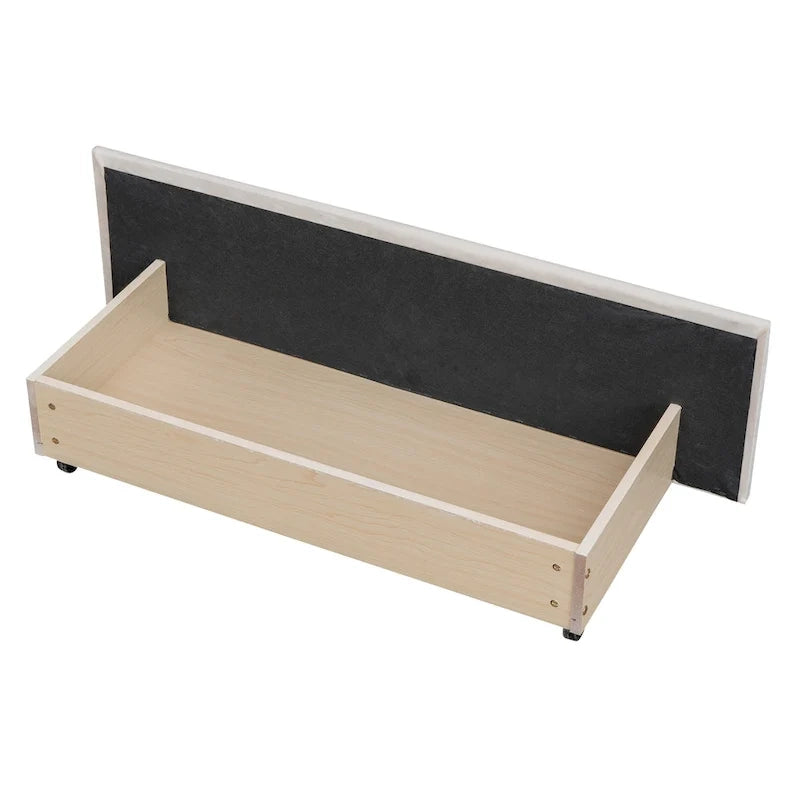Upholstered Platform Bed with Stud Trim and 4 Drawers