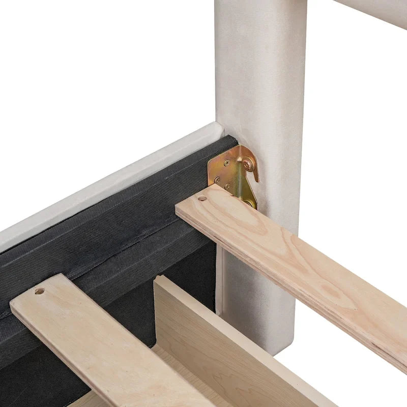 Upholstered Platform Bed with Stud Trim and 4 Drawers