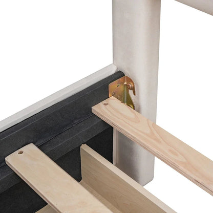 Upholstered Platform Bed with Stud Trim and 4 Drawers