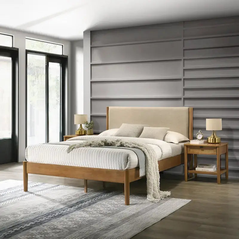 Roundhill Furniture Vichy 3-Piece Bedroom Set, Platform Bed with Two Nightstands, Queen