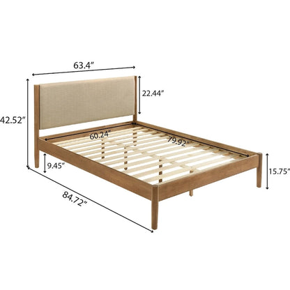 Roundhill Furniture Vichy 3-Piece Bedroom Set, Platform Bed with Two Nightstands, Queen
