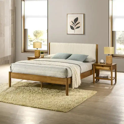 Roundhill Furniture Vichy 3-Piece Bedroom Set, Platform Bed with Two Nightstands, Queen