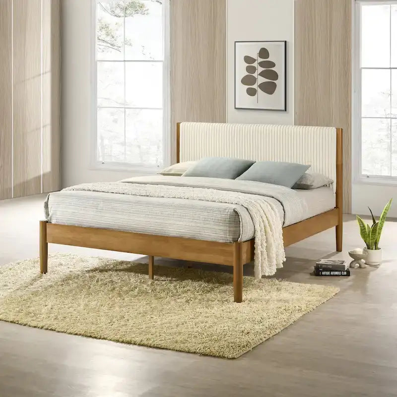Roundhill Furniture Vichy 3-Piece Bedroom Set, Platform Bed with Two Nightstands, Queen