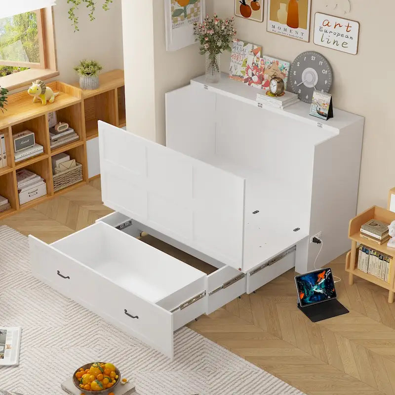 Dresser Full Murphy Bed White For Party Room Home Office Space Saving