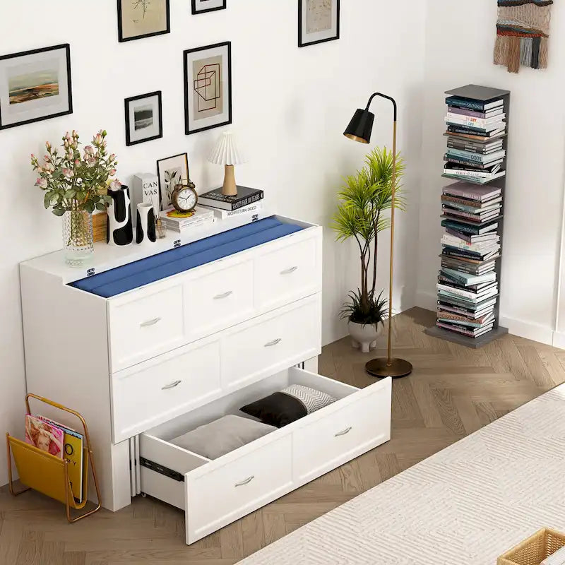 Dresser Full Murphy Bed White For Party Room Home Office Space Saving