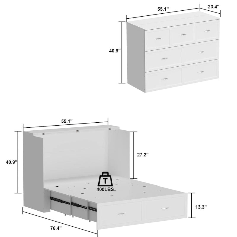 Dresser Full Murphy Bed White For Party Room Home Office Space Saving