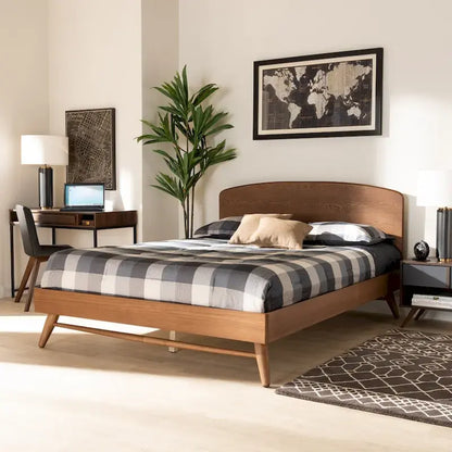 Keagan Mid-Century Modern Transitional Walnut Finished Platform Bed