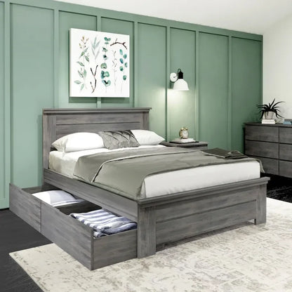 Plank and Beam Farmhouse Full Bed with Panel Headboard with Storage Drawers