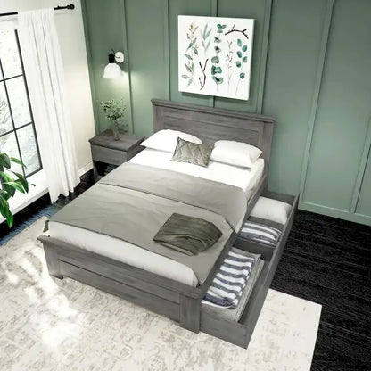 Plank and Beam Farmhouse Full Bed with Panel Headboard with Storage Drawers