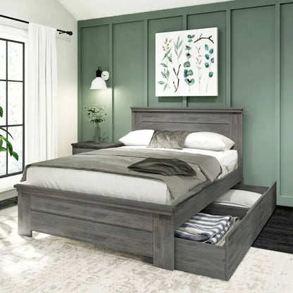 Plank and Beam Farmhouse Full Bed with Panel Headboard with Storage Drawers