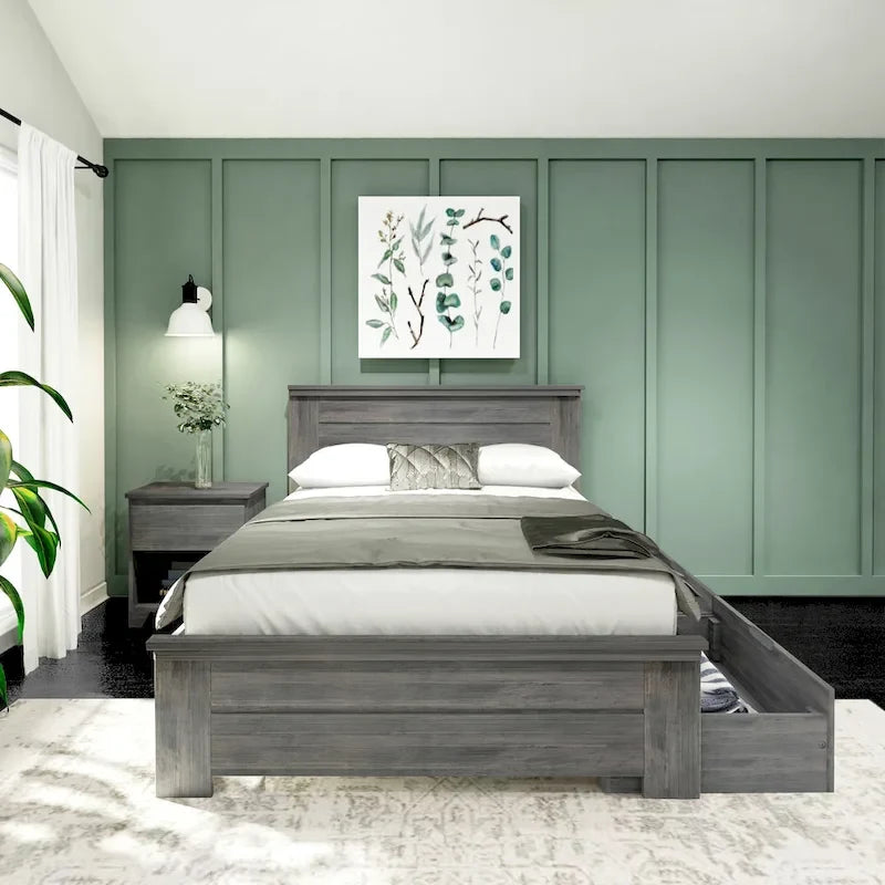 Plank and Beam Farmhouse Full Bed with Panel Headboard with Storage Drawers
