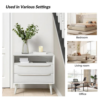 Kay Mid-century Modern 2 - Drawer Nightstand with Built-In Outlets and USB set of 2 by HULALA HOME