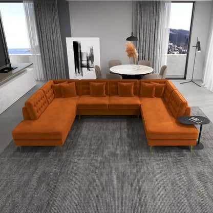 Cales Modern Living Room U-Shaped Velvet Corner Sectional Couch