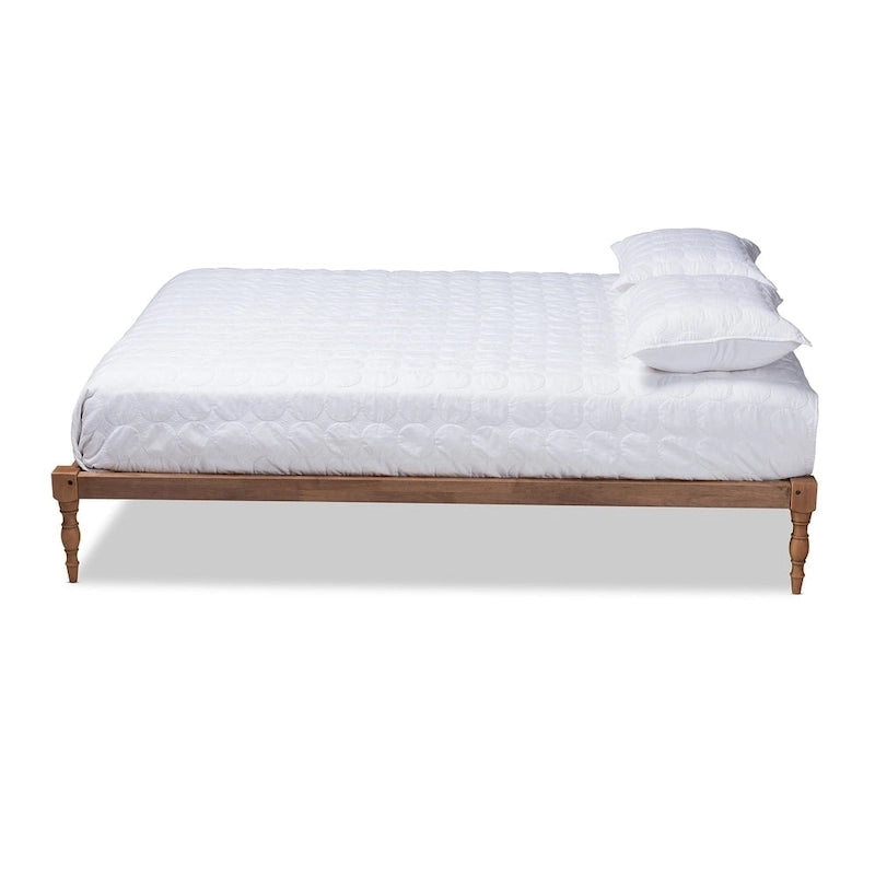 Contemporary Walnut Wood Platform Bed Frame
