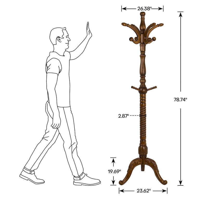 Creative Solid Ash Wood Freestanding Coat Rack with 8 Hooks