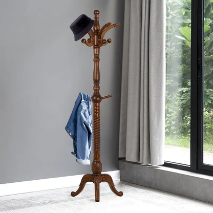 Creative Solid Ash Wood Freestanding Coat Rack with 8 Hooks
