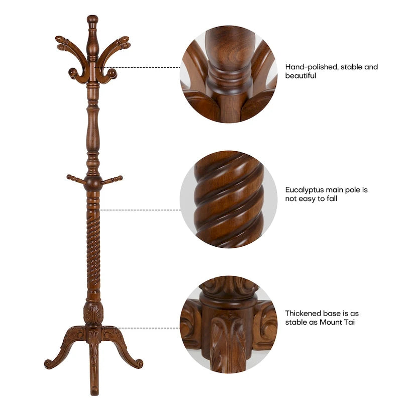 Creative Solid Ash Wood Freestanding Coat Rack with 8 Hooks