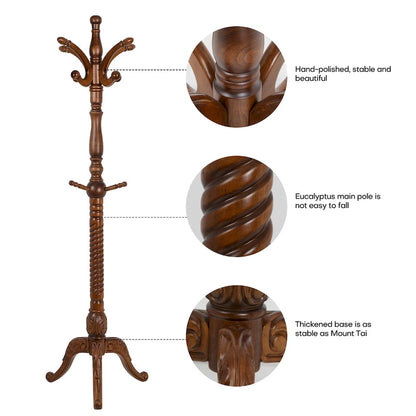 Creative Solid Ash Wood Freestanding Coat Rack with 8 Hooks