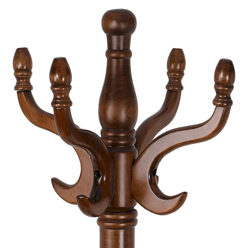 Creative Solid Ash Wood Freestanding Coat Rack with 8 Hooks