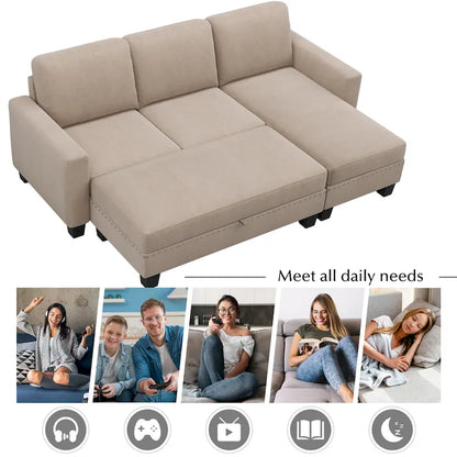 [New]81 Reversible Sectional Couch with Storage Chaise L-Shaped Sofa for Apartment Sectional Set ,Sectional Sofa with Ottoman,N