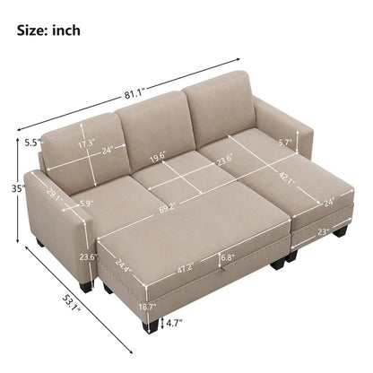 [New]81 Reversible Sectional Couch with Storage Chaise L-Shaped Sofa for Apartment Sectional Set ,Sectional Sofa with Ottoman,N
