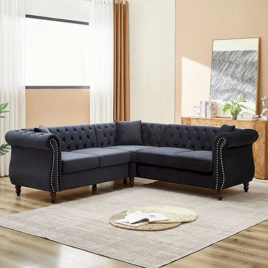 83.5-Inch Oversized Corner Sofa, L-Shaped Sectional Couch, 5-Seater Corner Sofas with 3 Pillows for Living Room, Bedroom, Apar
