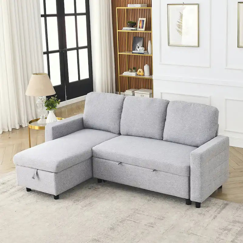 FX 78.8 Reversible Sleeper Combo Sofa with Pullout Bed, Comfortable Linen L-Shaped Combo Sofa Sofa Bed, Living Room Furniture S