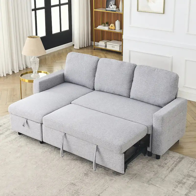 FX 78.8 Reversible Sleeper Combo Sofa with Pullout Bed, Comfortable Linen L-Shaped Combo Sofa Sofa Bed, Living Room Furniture S