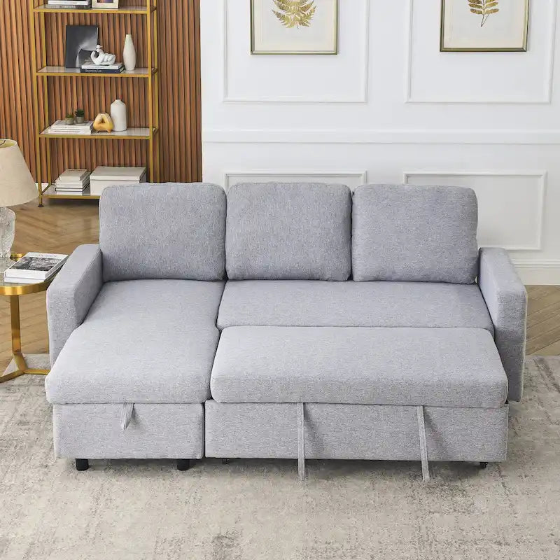 FX 78.8 Reversible Sleeper Combo Sofa with Pullout Bed, Comfortable Linen L-Shaped Combo Sofa Sofa Bed, Living Room Furniture S