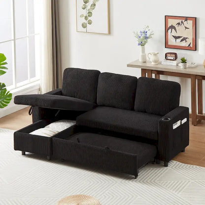 FX 78.8 Reversible Sleeper Combo Sofa with Pullout Bed, Comfortable Linen L-Shaped Combo Sofa Sofa Bed, Living Room Furniture S