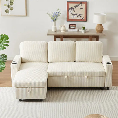 FX 78.8 Reversible Sleeper Combo Sofa with Pullout Bed, Comfortable Linen L-Shaped Combo Sofa Sofa Bed, Living Room Furniture S