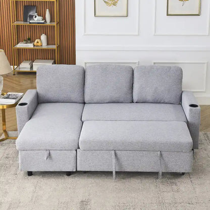 FX 78.8 Reversible Sleeper Combo Sofa with Pullout Bed, Comfortable Linen L-Shaped Combo Sofa Sofa Bed, Living Room Furniture S