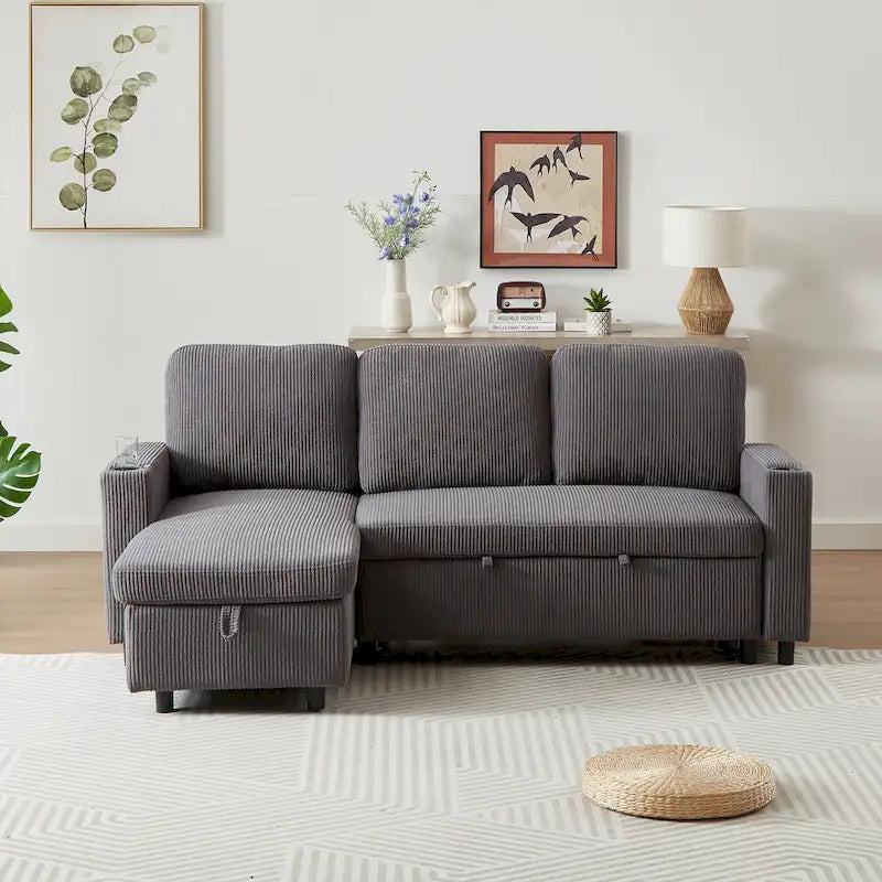 FX 78.8 Reversible Sleeper Combo Sofa with Pullout Bed, Comfortable Linen L-Shaped Combo Sofa Sofa Bed, Living Room Furniture S