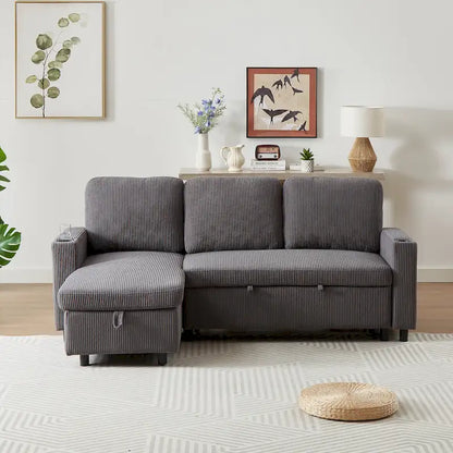 FX 78.8 Reversible Sleeper Combo Sofa with Pullout Bed, Comfortable Linen L-Shaped Combo Sofa Sofa Bed, Living Room Furniture S