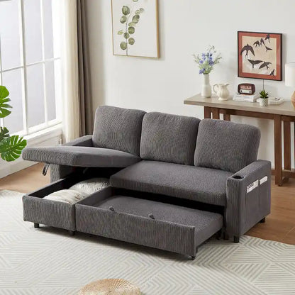 FX 78.8 Reversible Sleeper Combo Sofa with Pullout Bed, Comfortable Linen L-Shaped Combo Sofa Sofa Bed, Living Room Furniture S