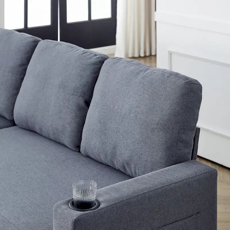 FX 78.8 Reversible Sleeper Combo Sofa with Pullout Bed, Comfortable Linen L-Shaped Combo Sofa Sofa Bed, Living Room Furniture S