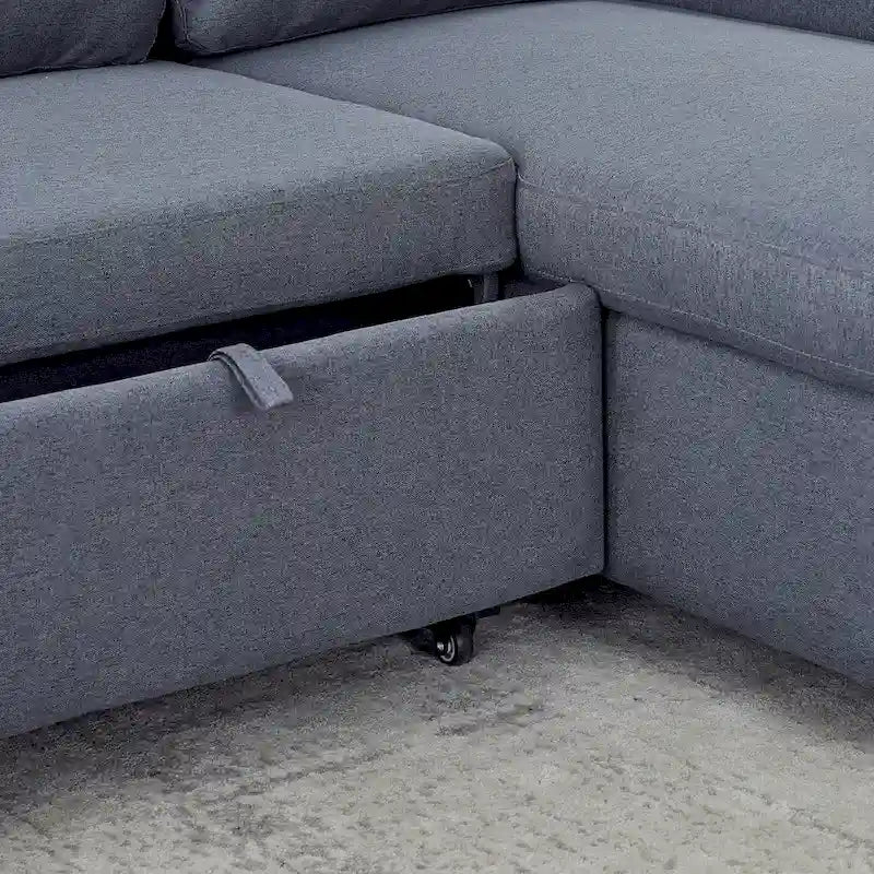 FX 78.8 Reversible Sleeper Combo Sofa with Pullout Bed, Comfortable Linen L-Shaped Combo Sofa Sofa Bed, Living Room Furniture S