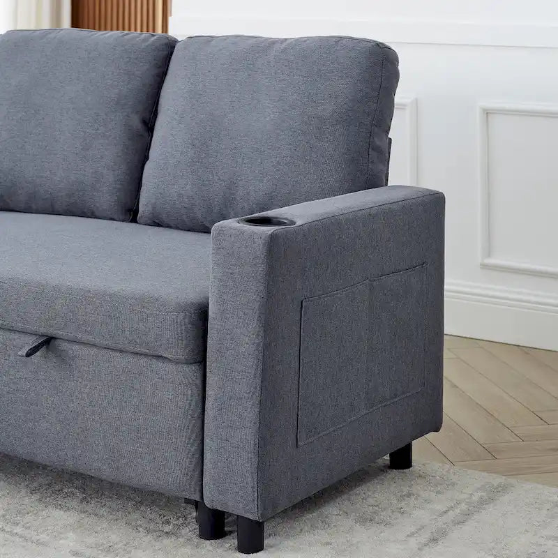 FX 78.8 Reversible Sleeper Combo Sofa with Pullout Bed, Comfortable Linen L-Shaped Combo Sofa Sofa Bed, Living Room Furniture S