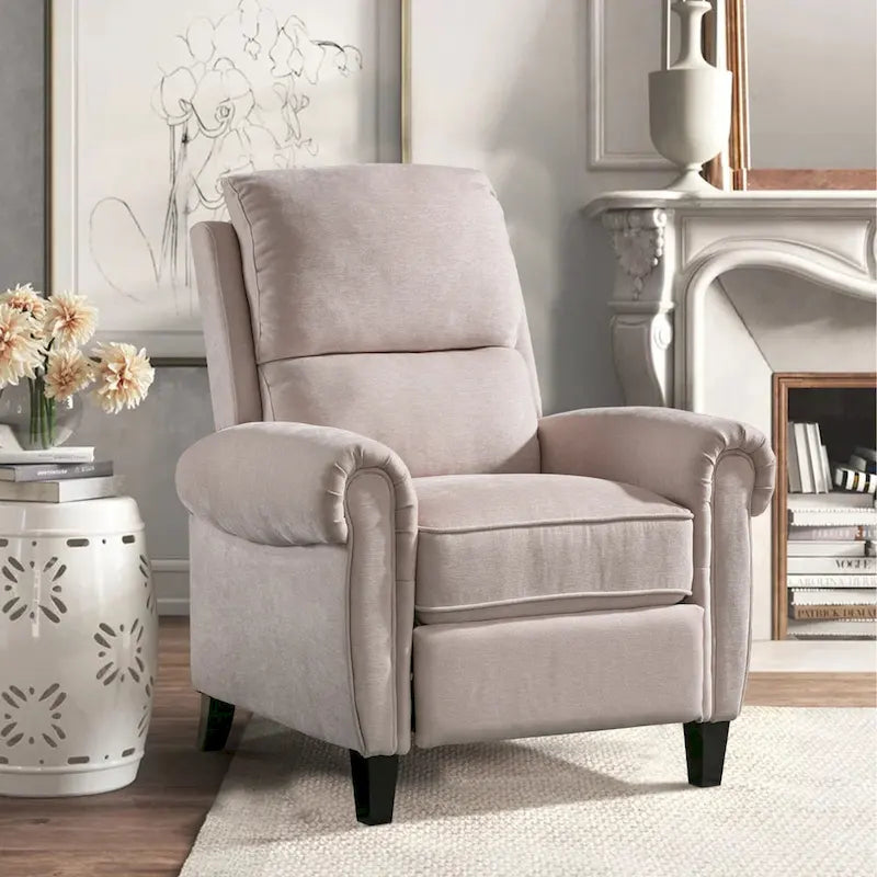 Chenille Upholstered Push Back Recliner with Solid Footrest
