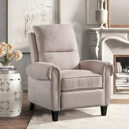 Chenille Upholstered Push Back Recliner with Solid Footrest